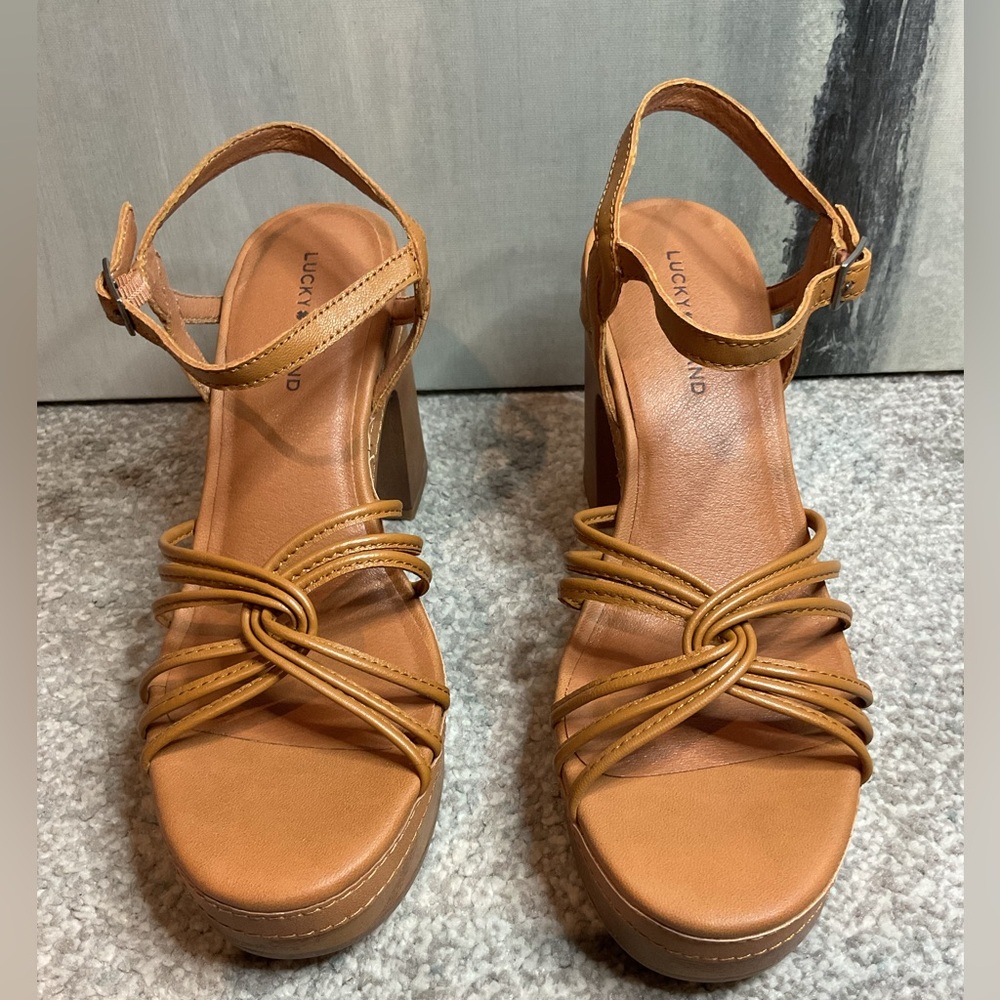 Lucky Brand Ismene Cognac Leather Platform Sandals – Size 8 (NIB) - Picture 2 of 11